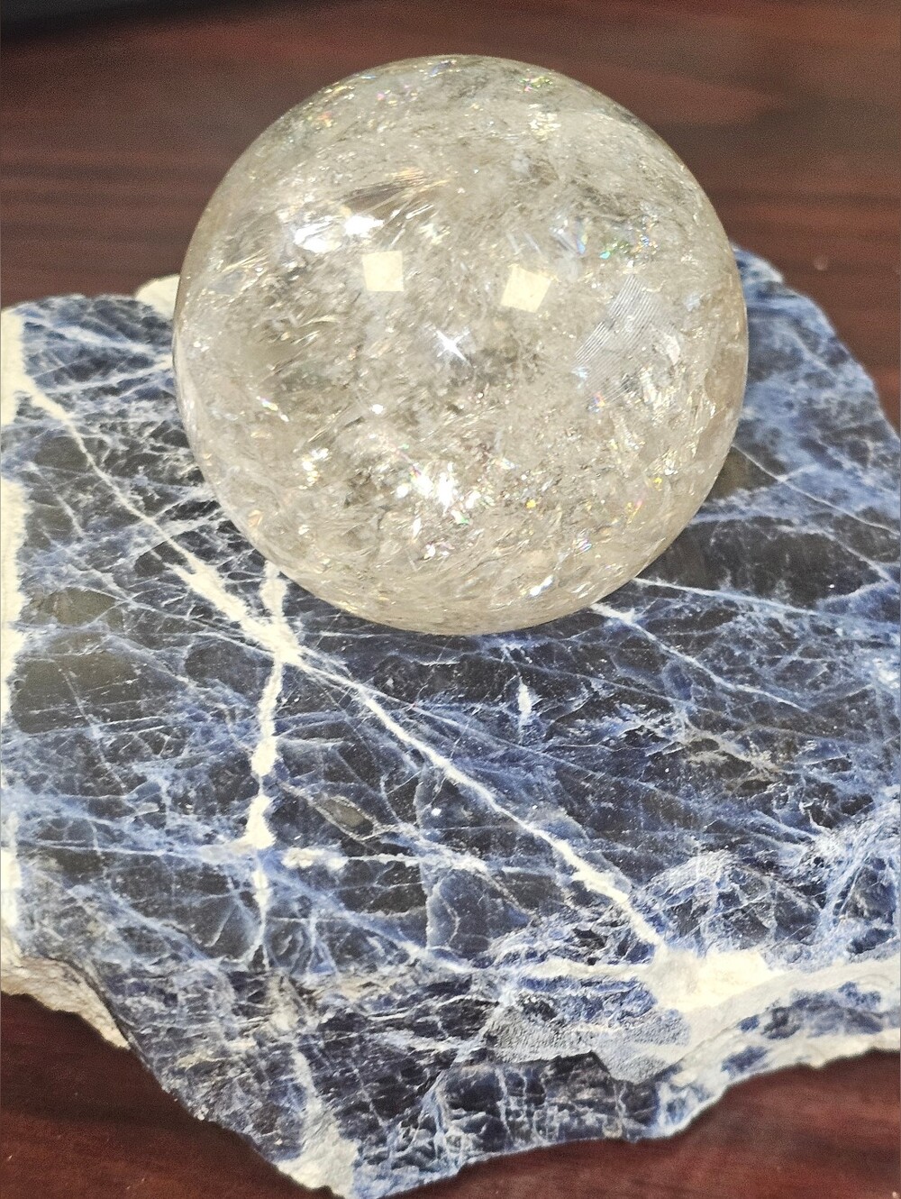 Quartz Sphere On Sodalite Holder